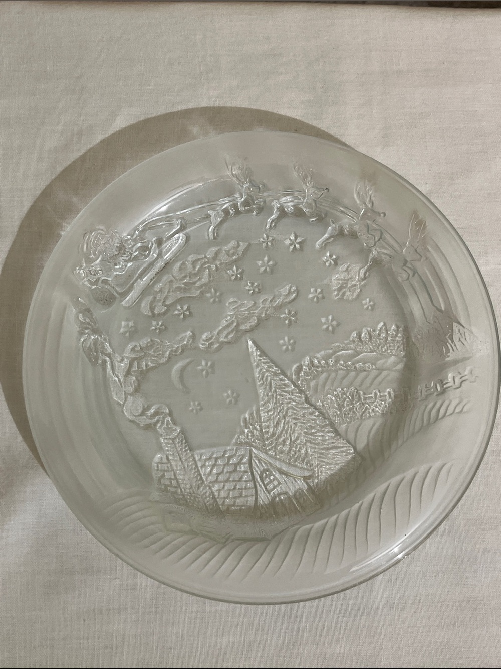 Clear Glass Holiday Scene Decorative Serving Plate